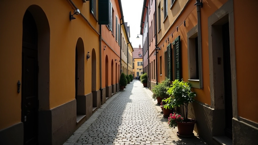 Calles empedradas y estrechas del casco antiguo con rincones sombreados para descansar
