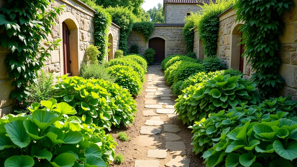 Antiguos jardines junto a las murallas con vegetación exuberante